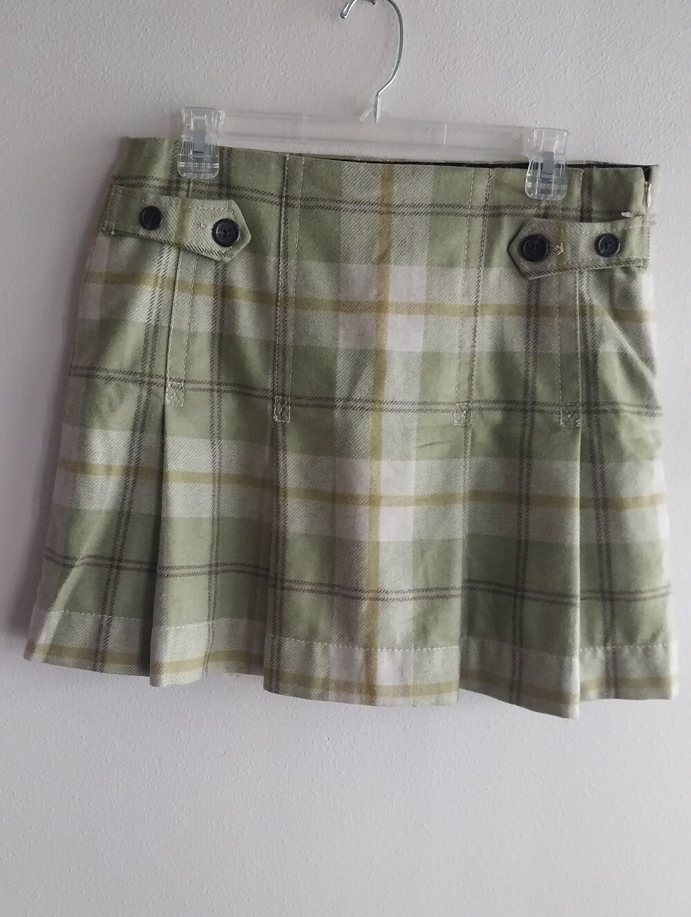 Gap Vintage Y2K Wool Blend Green & Cream Preppy Pleated Plaid Mini Skirt